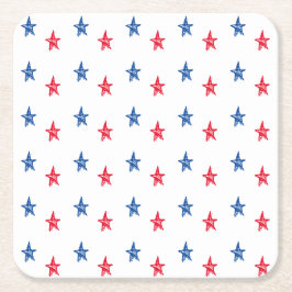 Posavasos Cuadrado De Papel Estrellas dibujadas a mano azul rojo patriótico ad
