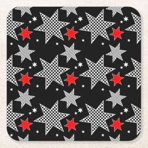 Posavasos Cuadrado De Papel Estrellas negras, rojas y blancas