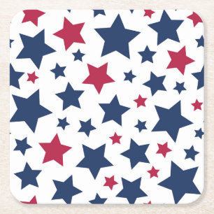 Posavasos Cuadrado De Papel Estrellas rojas y azules - Patrón de bandera estad
