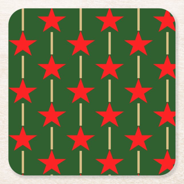 Posavasos Cuadrado De Papel Estrellas verdes y rojas (Anverso)
