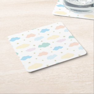 Posavasos Cuadrado De Papel Estrellas y nubes pastorales