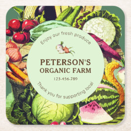Posavasos Cuadrado De Papel Etiqueta de agricultor local de hortalizas de cose