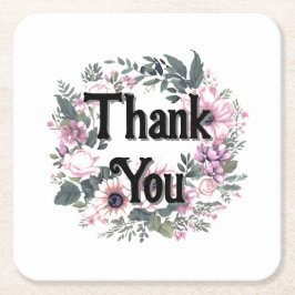 Posavasos Cuadrado De Papel Etiqueta de flor Thankyou Wreath Classy Coquette