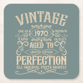 Posavasos Cuadrado De Papel Etiqueta de whisky de fiesta de cumpleaños vintage