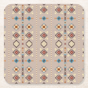 Posavasos Cuadrado De Papel Étnica: patrón tribal sin costuras