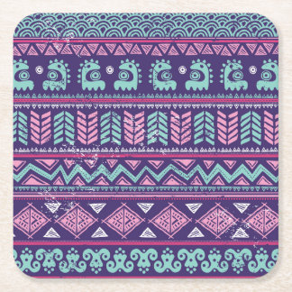 Posavasos Cuadrado De Papel Étnica Tribal: Colorido Patrón Sin Mar.