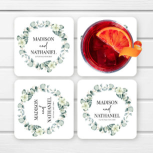 Posavasos Cuadrado De Papel Eucalipto verde deja Boda botánico de vegetación