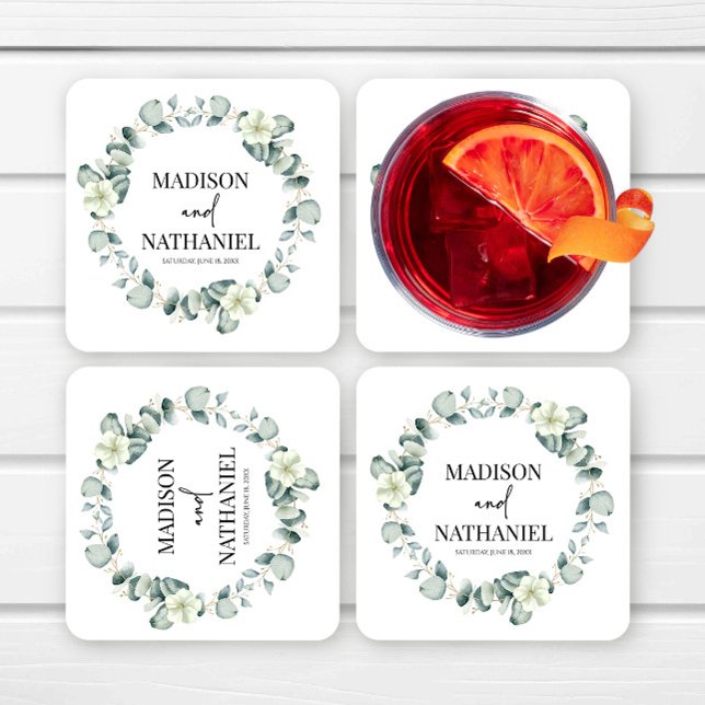 Posavasos Cuadrado De Papel Eucalipto verde deja Boda botánico de vegetación (Subido por el creador)