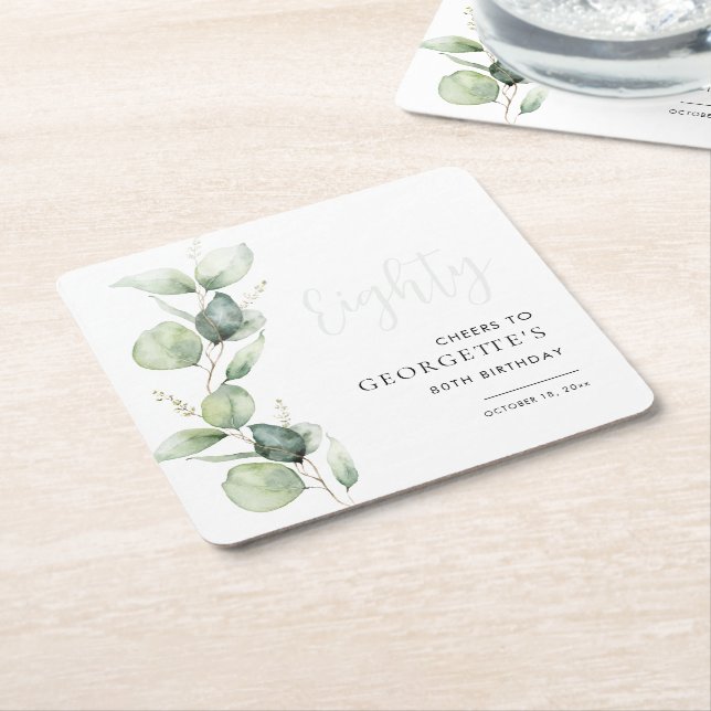 Posavasos Cuadrado De Papel Eucalyptus 80.ª acuarela (En perspectiva)