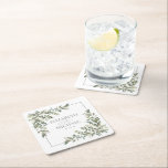 Posavasos Cuadrado De Papel Eucalyptus Boda verde salvia botánica<br><div class="desc">Este diseño moderno,  una auténtica montaña boda,  presenta un diseño floral de color verde salado y botánico de eucalipto. Ideal para bodas en el patio trasero y en el jardín. Parte de una colección coincidente. Ver colección completa aquí: https://www.zazzle.com/collections/eucalyptus_botanical_sage_green_script_wedding-119437527356989510 Copyright Elegant Invita,  todos los derechos reservados.</div>