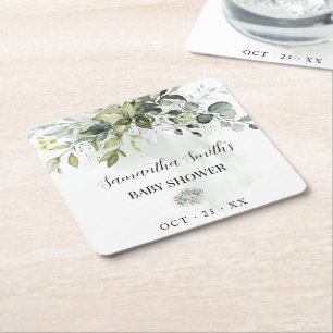 Posavasos Cuadrado De Papel Eucalyptus Greenery Baby Shower