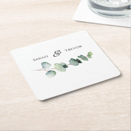 Posavasos Cuadrado De Papel Eucalyptus Greenery Elegante Boda Minimalista