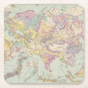 Posavasos Cuadrado De Papel Europa de Asien u - mapa del atlas de Asia y de