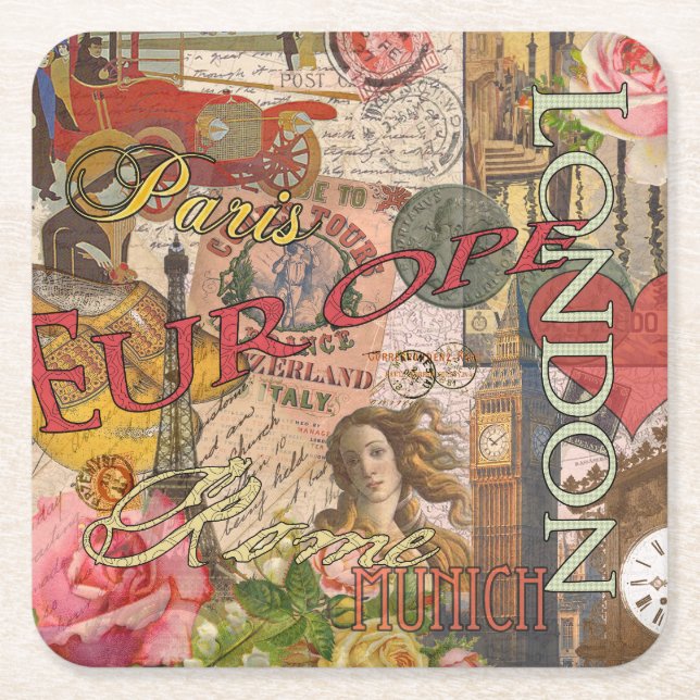 Posavasos Cuadrado De Papel Europa Viaja Viajes Viajes Viajes Europa París Fra (Anverso)