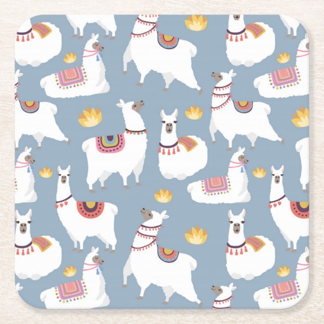 Posavasos Cuadrado De Papel Evento Alpaca/Llama (Anverso)