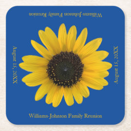 Posavasos Cuadrado De Papel Evento azul personalizado de girasol