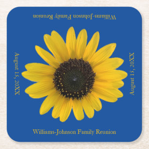 Posavasos Cuadrado De Papel Evento azul personalizado de girasol