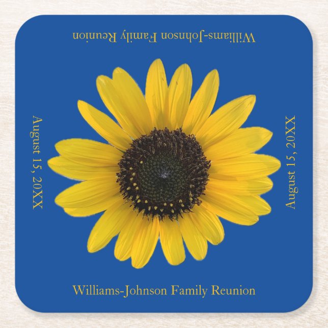 Posavasos Cuadrado De Papel Evento azul personalizado de girasol (Anverso)
