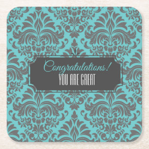 Posavasos Cuadrado De Papel Evento Damask de personalizable