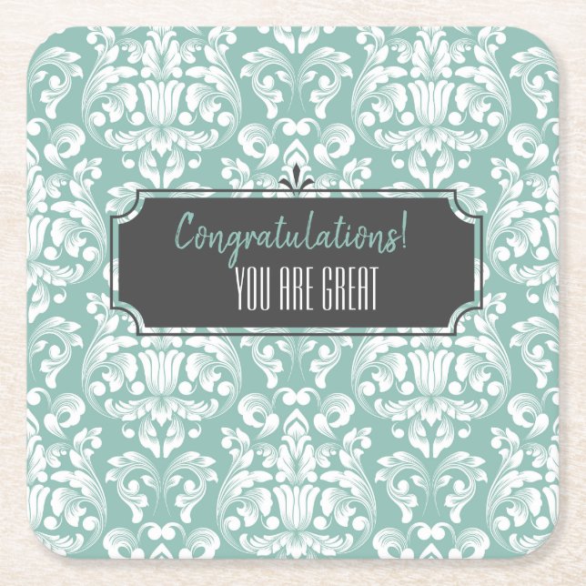 Posavasos Cuadrado De Papel Evento Damask de personalizable (Anverso)