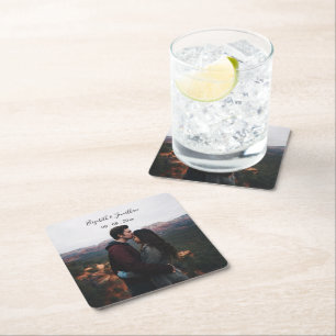 Posavasos Cuadrado De Papel Evento de Boda fotográfico personalizado