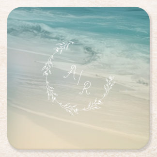 Posavasos Cuadrado De Papel Evento de Playa Monograma