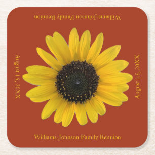 Posavasos Cuadrado De Papel Evento rojo personalizado de girasol