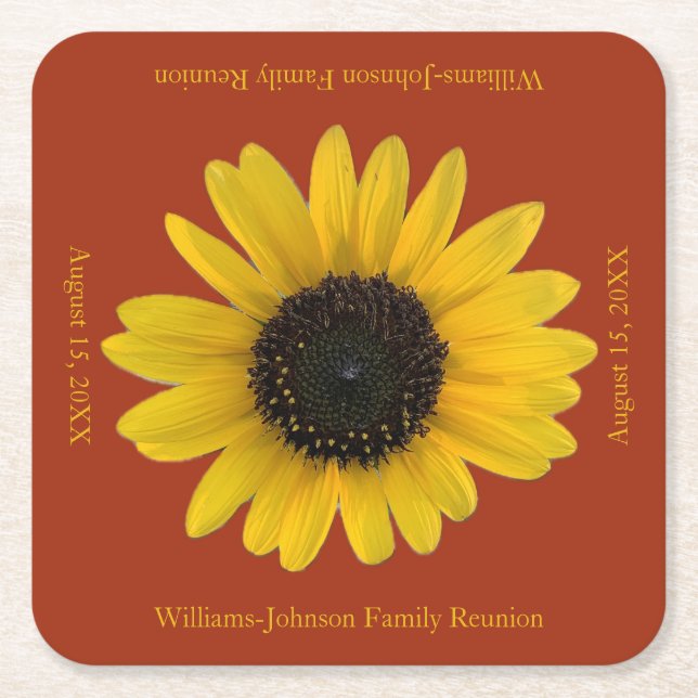 Posavasos Cuadrado De Papel Evento rojo personalizado de girasol (Anverso)
