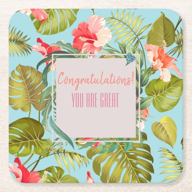 Posavasos Cuadrado De Papel Evento tropical de personalizable (Anverso)