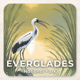Posavasos Cuadrado De Papel Everglades National Park | Watercolor Stork