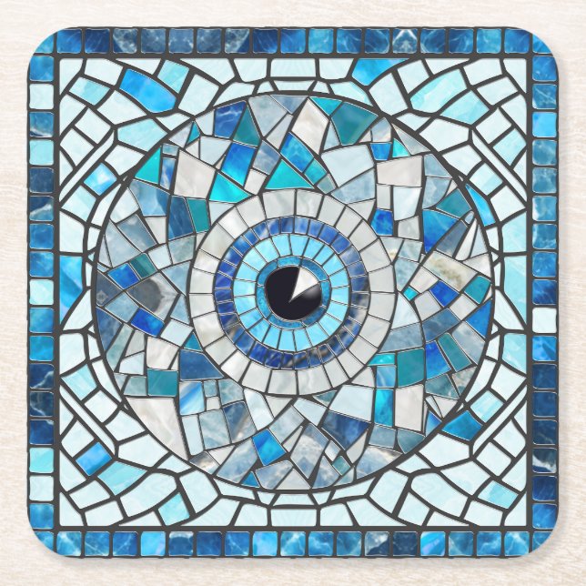Posavasos Cuadrado De Papel Evil Eye Amulet Mosaic Art (Anverso)