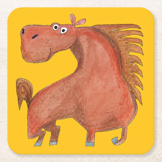 Posavasos Cuadrado De Papel Exited Horse (Anverso)