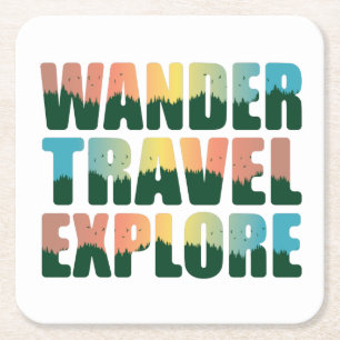 Posavasos Cuadrado De Papel Exploración de Wander Travel - Amante de viajar