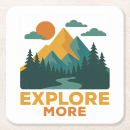 Posavasos Cuadrado De Papel Explorar más - Montaña Retro y Aventura Forestal