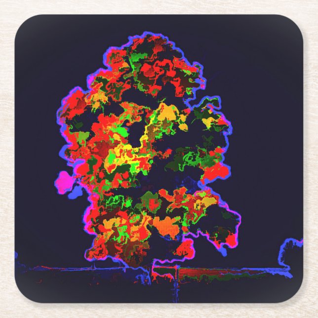 Posavasos Cuadrado De Papel Explosión de árbol neón (Anverso)