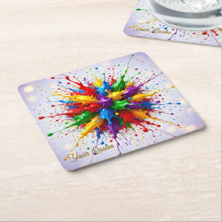 Posavasos Cuadrado De Papel Explosión de pintura líquida colorida arte abstrac