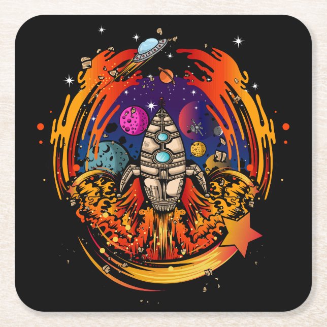 Posavasos Cuadrado De Papel Explosión en el espacio (Anverso)