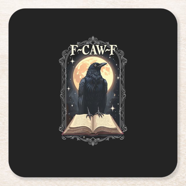 Posavasos Cuadrado De Papel F-Caw-F Crow Funny Halloween Raven Moon (Anverso)