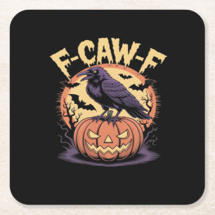 Posavasos Cuadrado De Papel F-Caw-F Cuervo de Halloween espeluznante Calabaza-