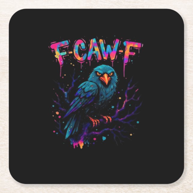 Posavasos Cuadrado De Papel F Caw F Funny Bird Crow Raven Pun Joke Saying (Anverso)