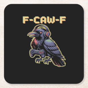 Posavasos Cuadrado De Papel F-Caw-F Gaming Cuervo Con Auriculares - Arte de St