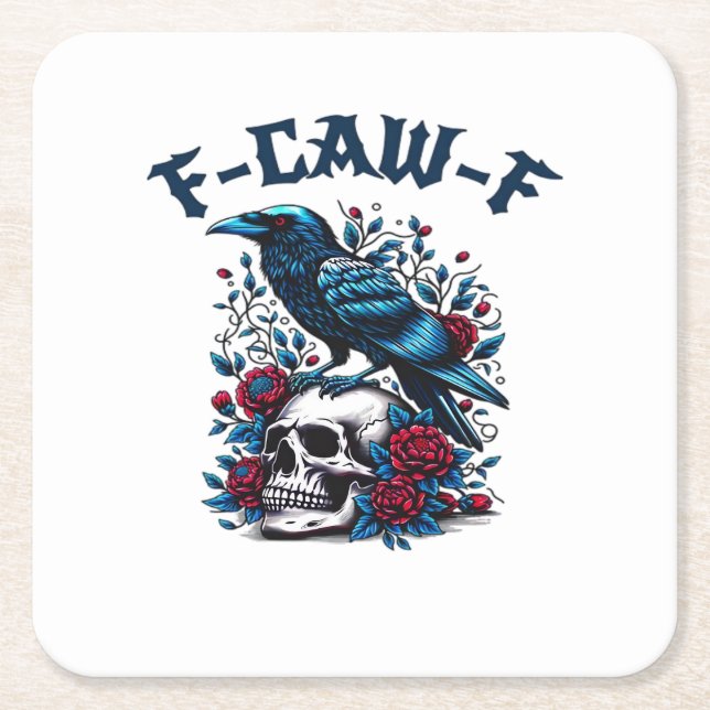 Posavasos Cuadrado De Papel F-Caw-F Gothic Crow Raven Skull Classic (Anverso)