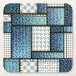 Posavasos Cuadrado De Papel Fabric de Denim Azul Simulado Guay