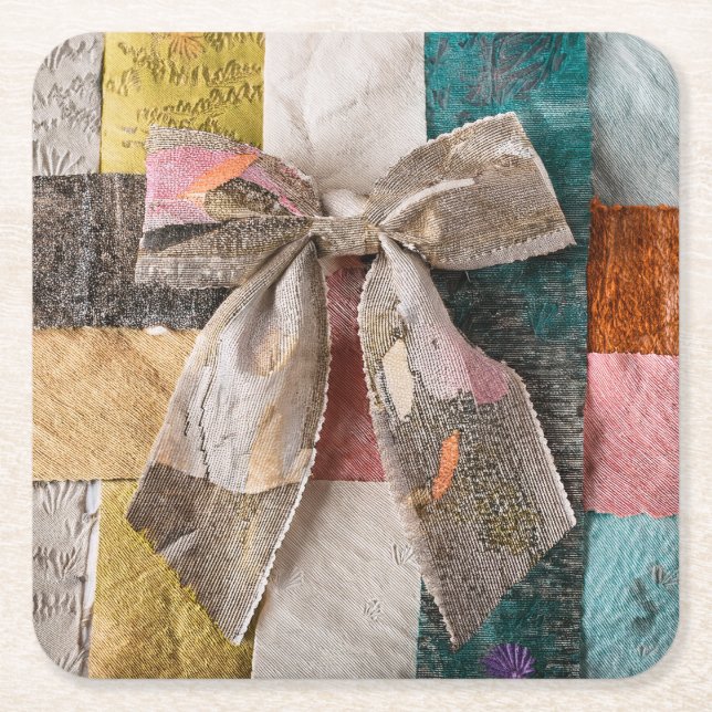 Posavasos Cuadrado De Papel Fabric Ribbon Bow Coaster (Anverso)