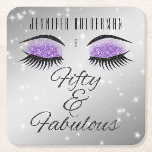 Posavasos Cuadrado De Papel Fabuloso 50 Copos de Papel Black Purple Glam Eyes