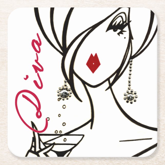 Posavasos Cuadrado De Papel Fabuloso "Martini Diva" (Anverso)