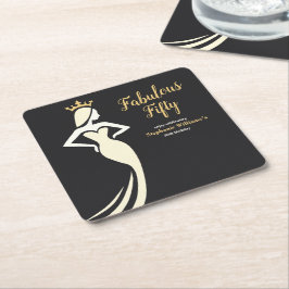Posavasos Cuadrado De Papel Fabulous Fifty Queen Golden Black 50th Birthday
