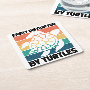 Posavasos Cuadrado De Papel Fácilmente Distraído Por Tortugas Funny Anfibio Gu