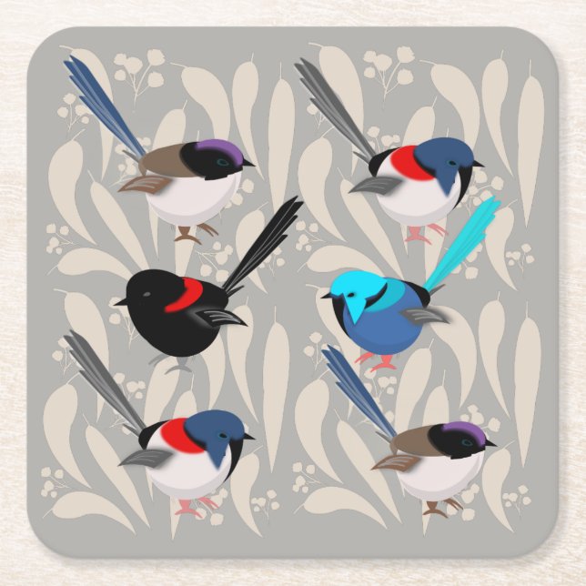 Posavasos Cuadrado De Papel Fairy Wrens (Anverso)