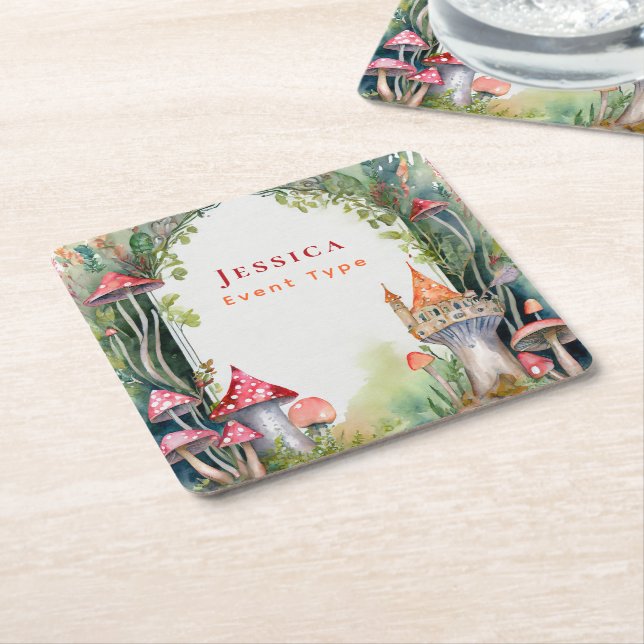 Posavasos Cuadrado De Papel FAIRYCORE Princesa Fairytale Castle Kingdom Person (En perspectiva)